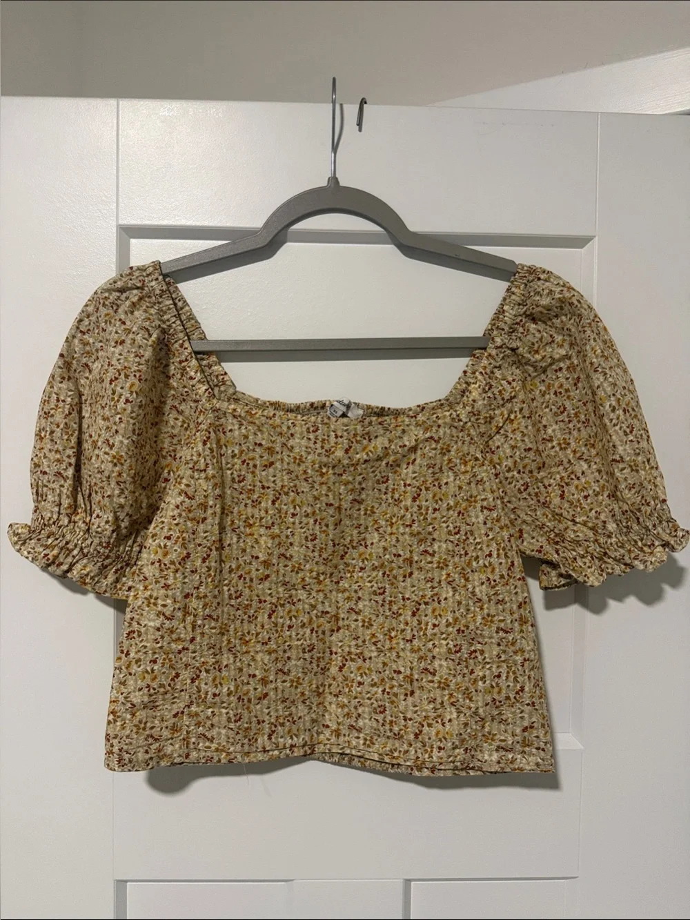 Madewell Yellow Floral Smocked Puff Sleeve Crop Top